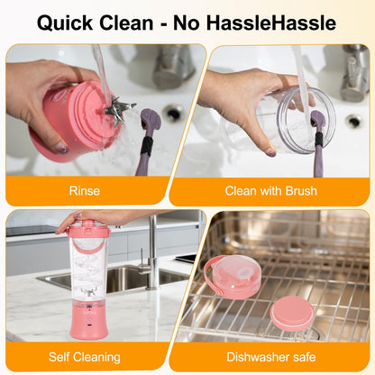 18000RPM 20Oz Frozen Portable Blender Dual Mode Blending Cup Ice Crushing Smoothie Fruit Mini Home Gym Travel(Pink)