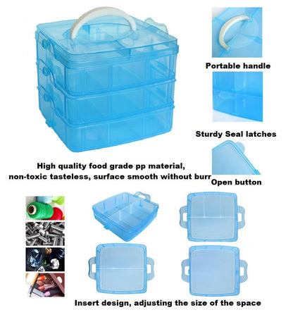 Kamay's Medium 3 Tier Stackable Adjustable Compartment Slot Bead Craft Jewellery Tool Storage Organiser Snap-lock Tray Container, with 18 Compartments, Container Box White