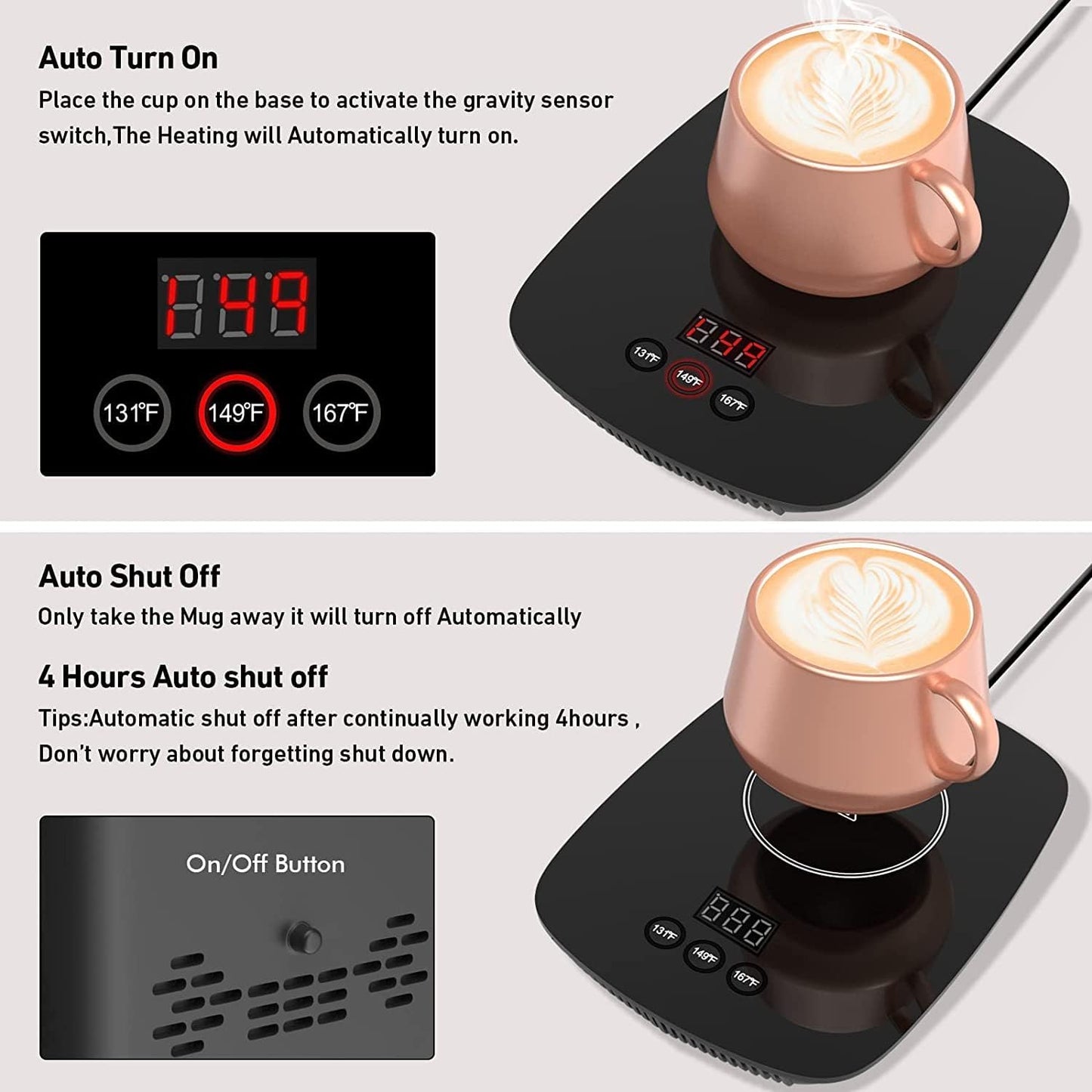 25 131/ 55or 167/ 75 Coffee Mug Warmer for Desk with Heating Function Watt Electric Beverage Warmer with Adjustable
