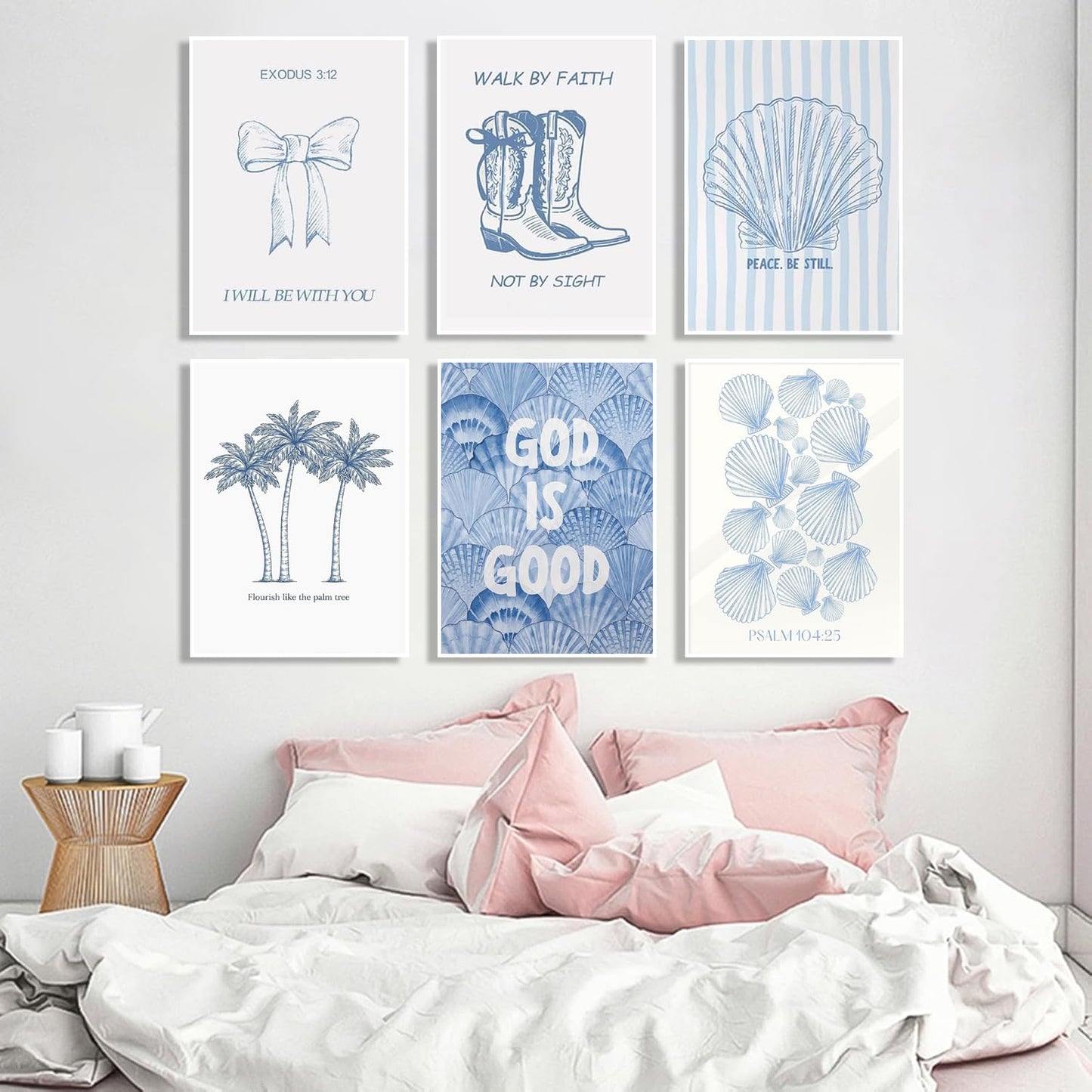 6Pcs Coastal Beachy Diamond Art Kits for Adults Beginners,Full Round Drill 5D DIY Blue Christian Diamond Painting Kits,Paint by Diamonds Dot Gem Art Crystal Easy, Funny Home Wall Decor&Gift-10x12in