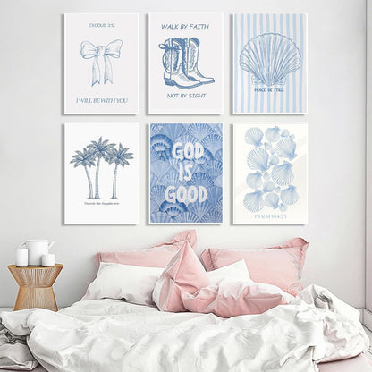 6Pcs Coastal Beachy Diamond Art Kits for Adults Beginners,Full Round Drill 5D DIY Blue Christian Diamond Painting Kits,Paint by Diamonds Dot Gem Art Crystal Easy, Funny Home Wall Decor&Gift-10x12in