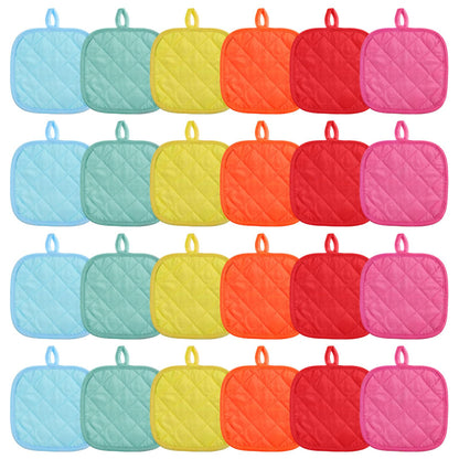 24 Pcs Pot Holders for Kitchen, Heat Resistant Quilted Hot Pads & Oven Mitts with Hanging Loops, Multicolor Cotton Potholder Set for Cooking & Baking (6 Colors)