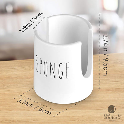 White Ceramic Sponge Holder for Kitchen Sink – Cute Farmhouse Sink Caddy Organizer – Sponge Rest for Countertop