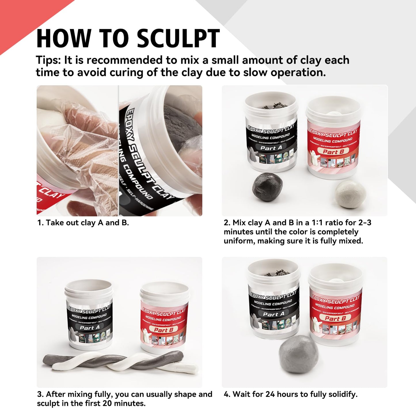 Epoxy Sculpt Clay, Self-Hardening Model Magic Sculpt Epoxy Clay, A&B 2 Part Epoxy Putty, Modeling Compound Sculpting Clays for Sculpting, Modeling, Repairing, Filling, Building, 1 Pound, Natural