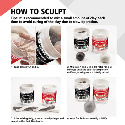 Epoxy Sculpt Clay, Self-Hardening Model Magic Sculpt Epoxy Clay, A&B 2 Part Epoxy Putty, Modeling Compound Sculpting Clays for Sculpting, Modeling, Repairing, Filling, Building, 1 Pound, Natural