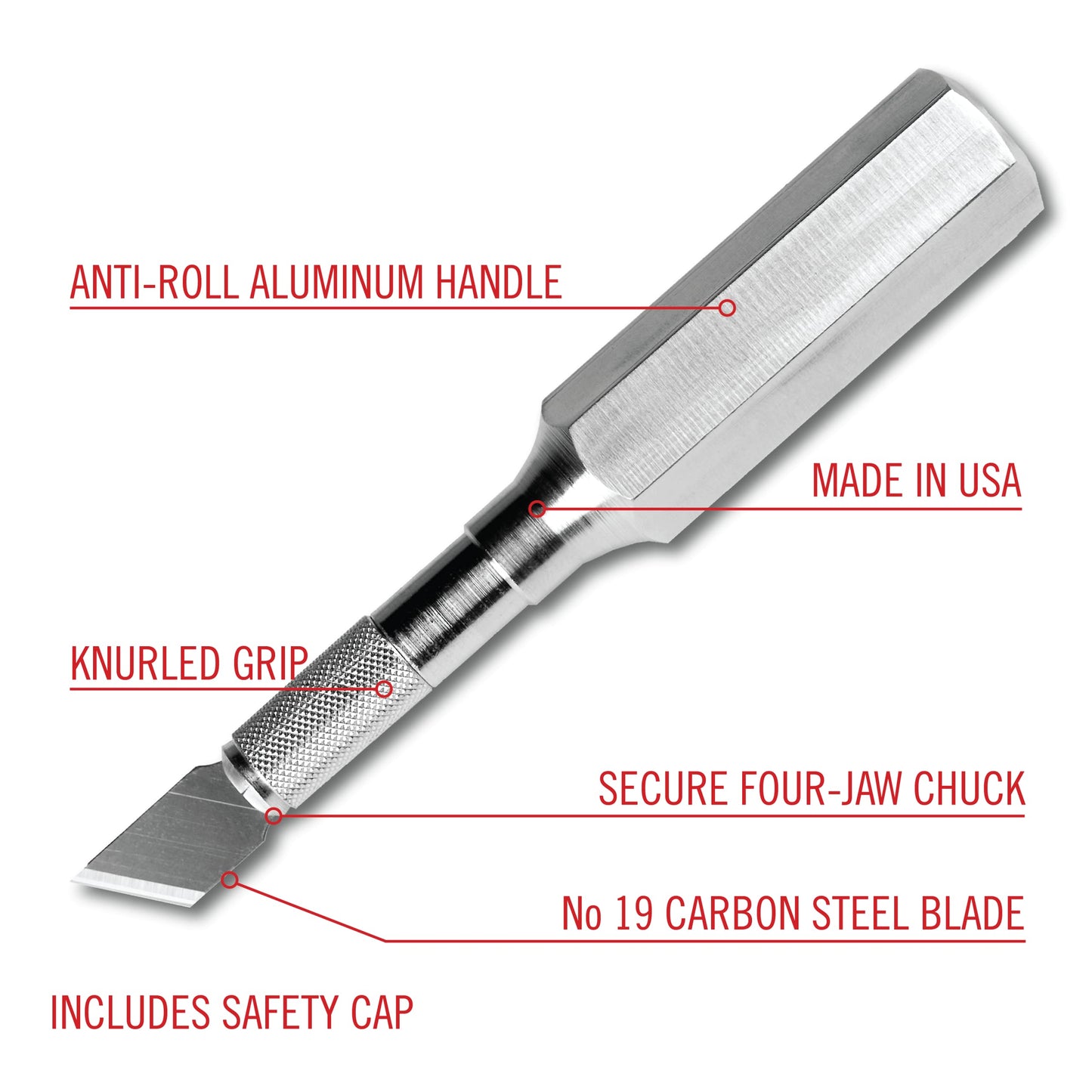 Excel Blades K6 Heavy-Duty Precision Knife – Hexagonal Metal Handle with Angled #19 Blade – Easy-Change Craft Knife for Cutting Thick Materials, Paper, Plastic and Wood - Made In USA