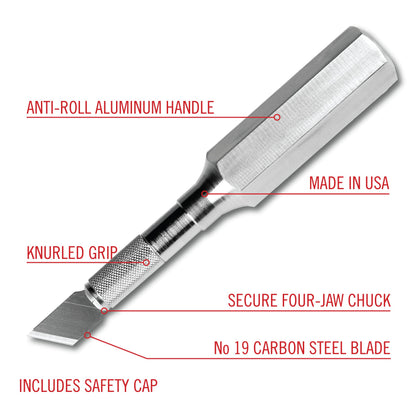 Excel Blades K6 Heavy-Duty Precision Knife – Hexagonal Metal Handle with Angled #19 Blade – Easy-Change Craft Knife for Cutting Thick Materials, Paper, Plastic and Wood - Made In USA