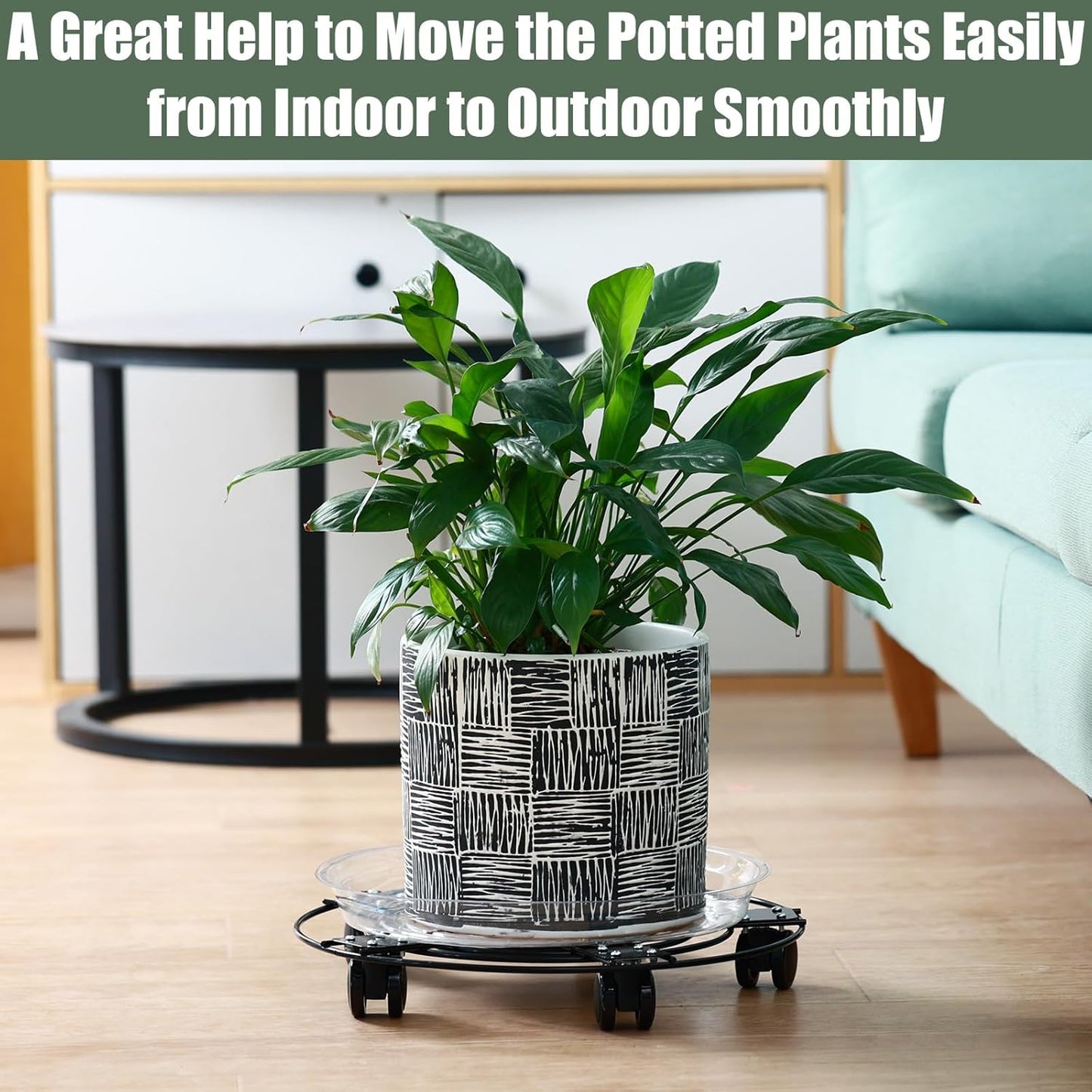 3 Packs 13.5" 5 Metal Plant Caddy with Wheels Large Wrought Iron Metal Rolling Plant Stands Heavy-duty Plant Roller Pot