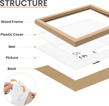 Upsimples 8.5x11 Picture Frame - Natural Solid Wood Design for Wall or Tabletop Display, 1 Pack