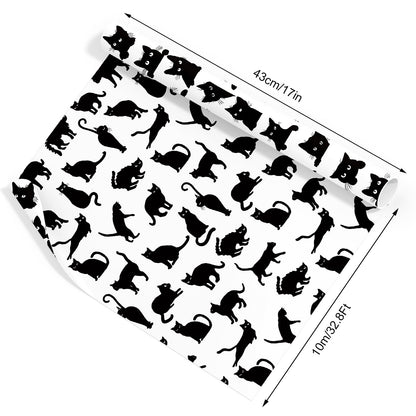 FYSUIMU Black Cat Wrapping Paper -Mini Roll- 17 In x 32.8 Ft Funny Cat Gift Wrap Paper for Holiday Halloween Birthday Party Wrapping Supplies