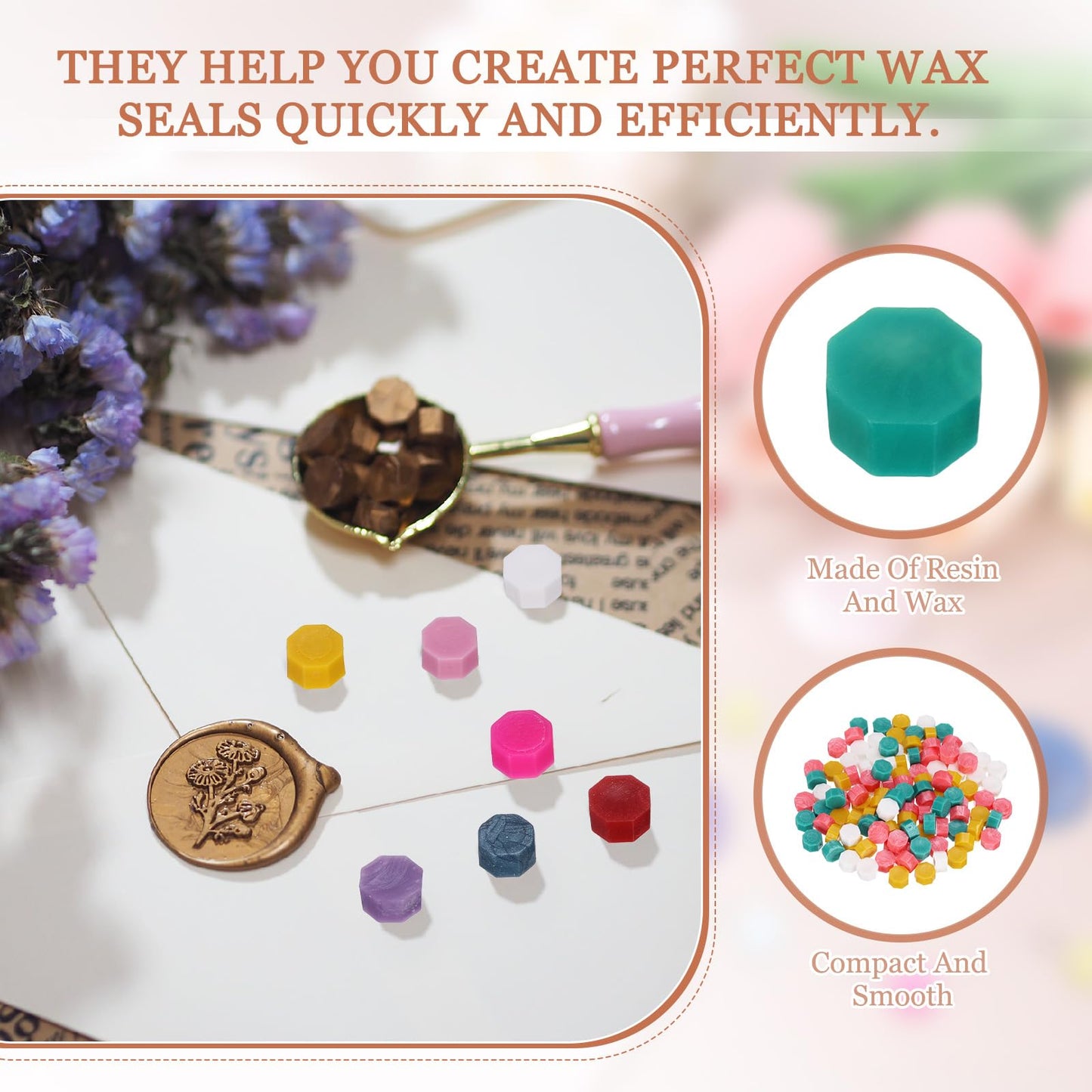 PATIKIL Wax Seal Beads, 400 Pcs Hexagon Sealing Beads Kit for Wax Seal Stamp for Wedding Invitation Letter Envelope DIY Crafts Card Gift Wrapping, Pink Red/Green/Cream/Yellow
