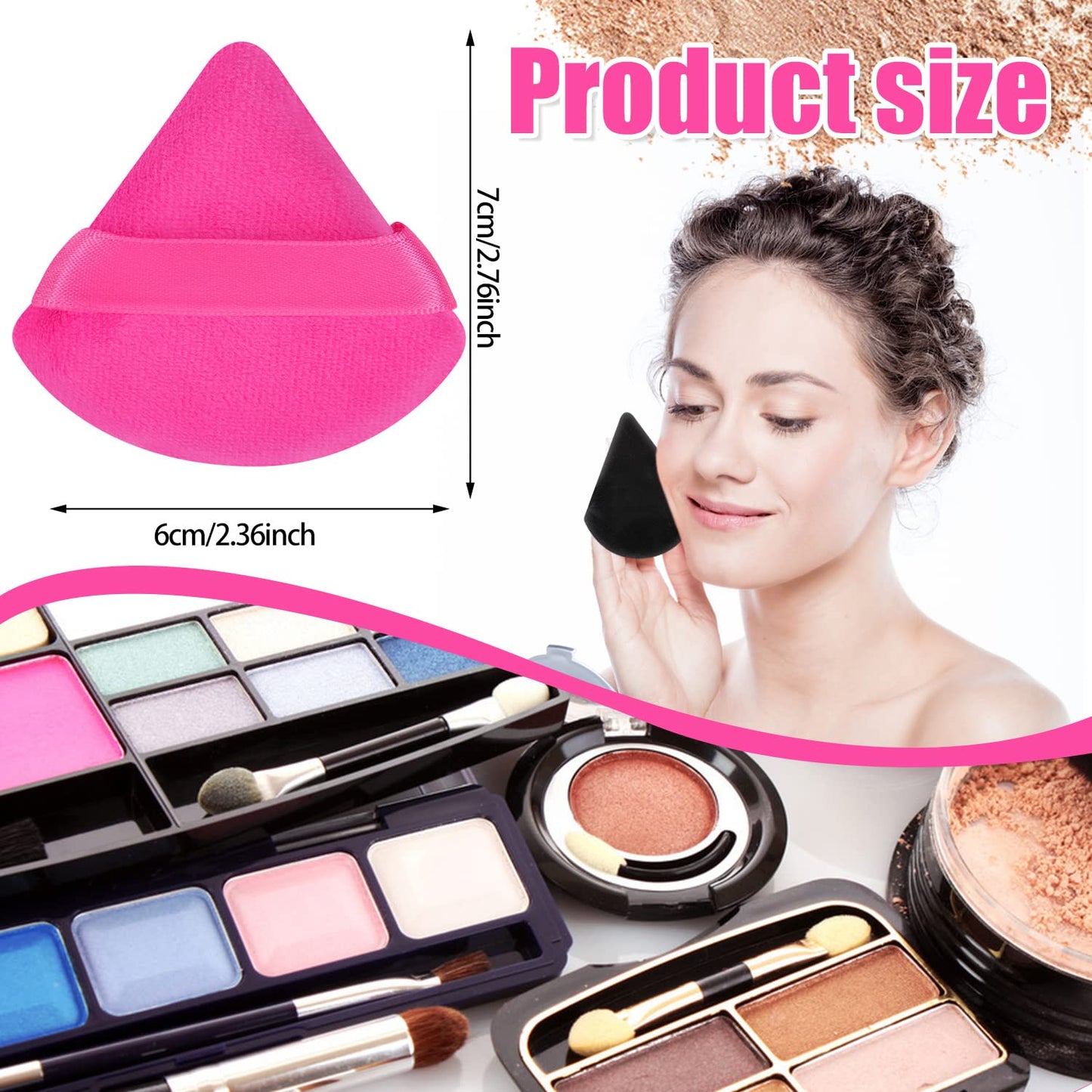 Pimoys 6 Pieces Powder Puff Face Makeup Sponge Soft Velour Triangle Powder Puffs Beauty Sponge Stocking Stuffers for Loose Powder (Black, Pink)