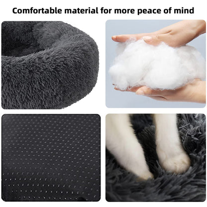Cat Beds for Indoor Cats,20/24 Inch Round Donut Washable Cat Bed,Fluffy Calming Self Warming Soft Donut Cuddler Cushion Pet Bed for Small Dogs Kittens,Non-Slip