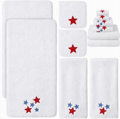 6 4th Set 250th Peryiter Pcs of July Bath Towels Anniversary Stars Embroidered Cotton Bathroom Decors Stars Hand Towels