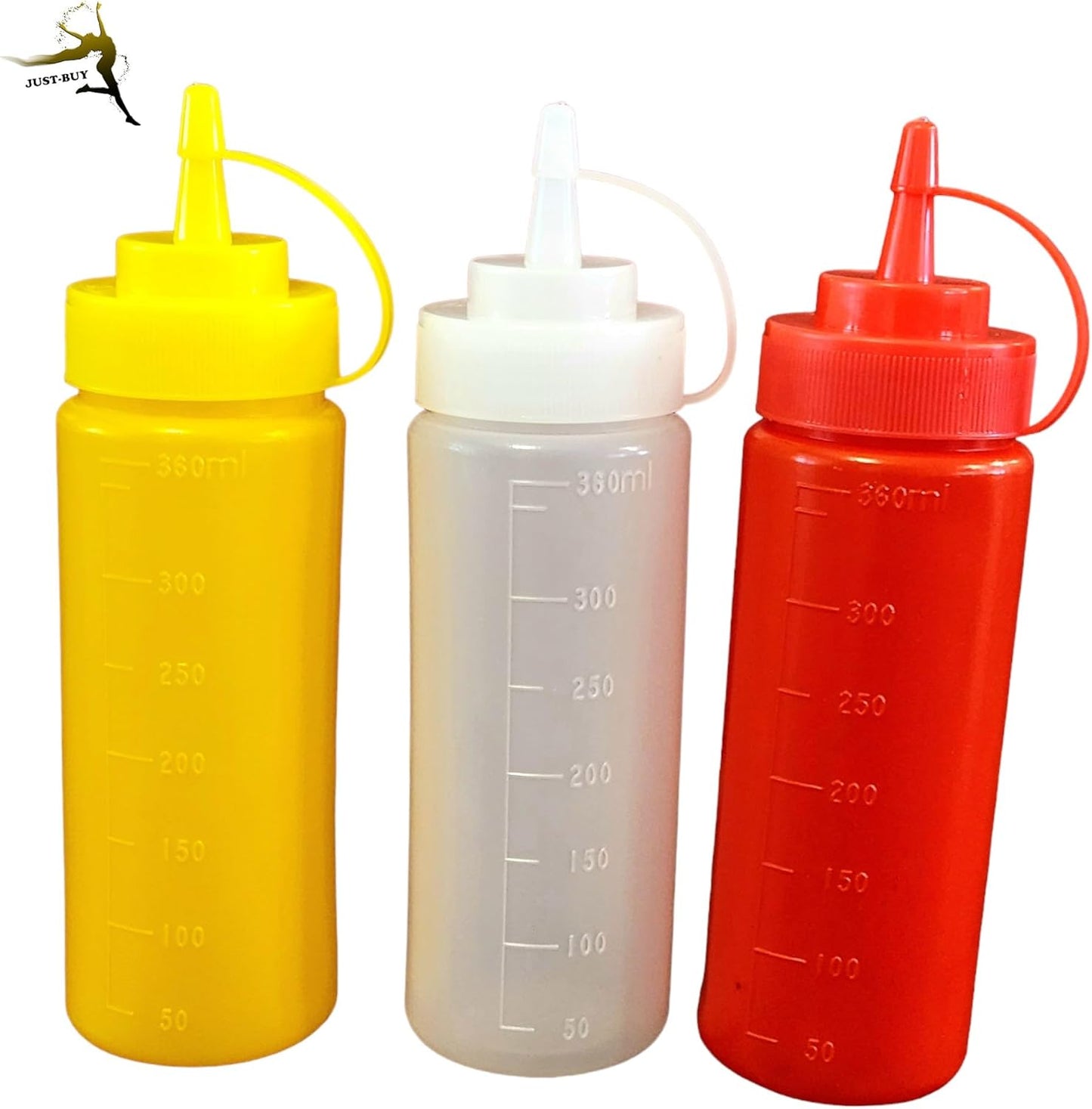 12 Oz, 3 Pack, Condiments Squeeze Bottles for Ketchup, Mustard, Mayo, Dressing, Oil, Syrup, Vinegar, Sauces, Honey