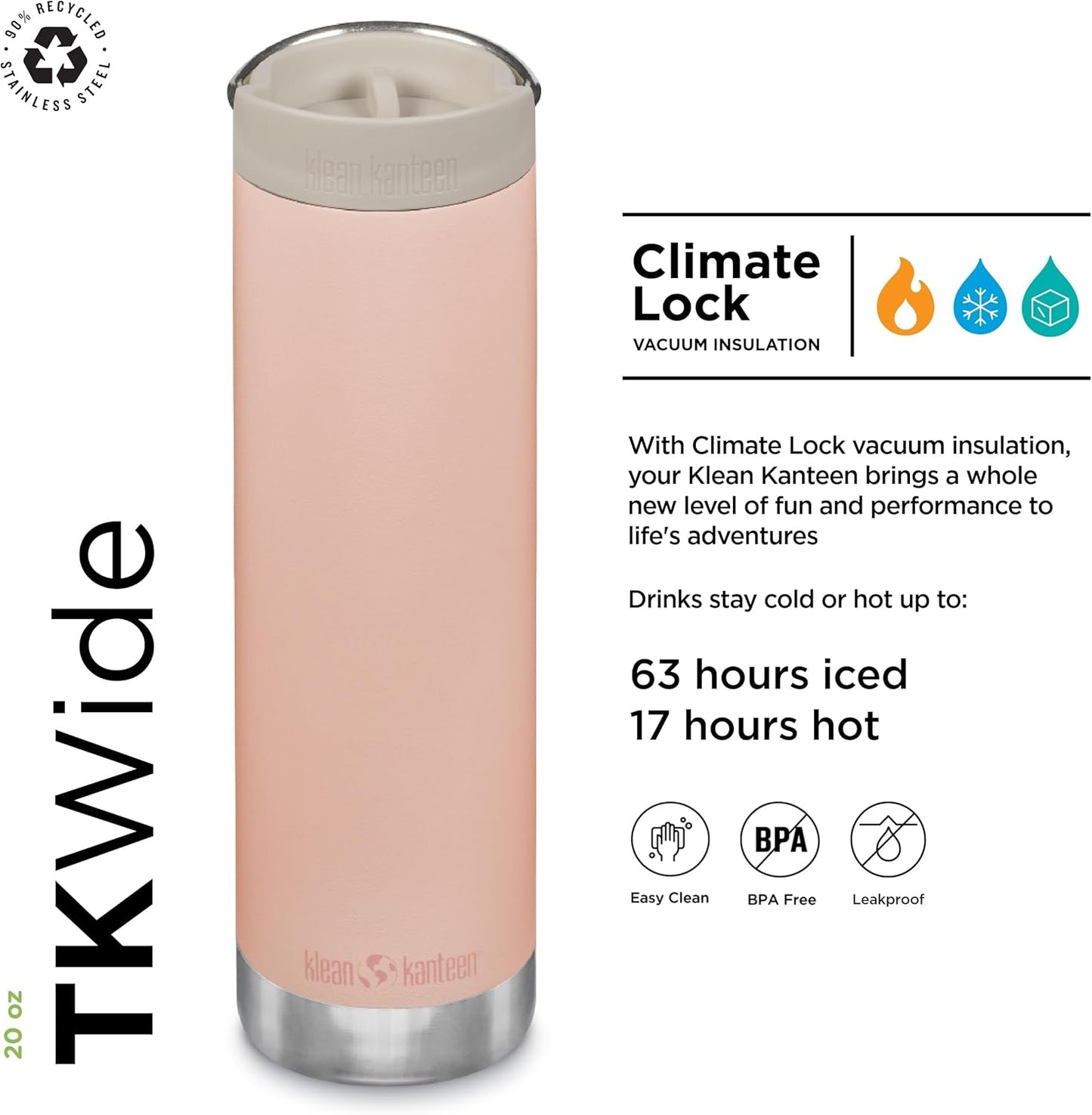 20oz Klean Kanteen TKWide Insulated Coffee Tumbler with Caf Cap - Peach Parfait