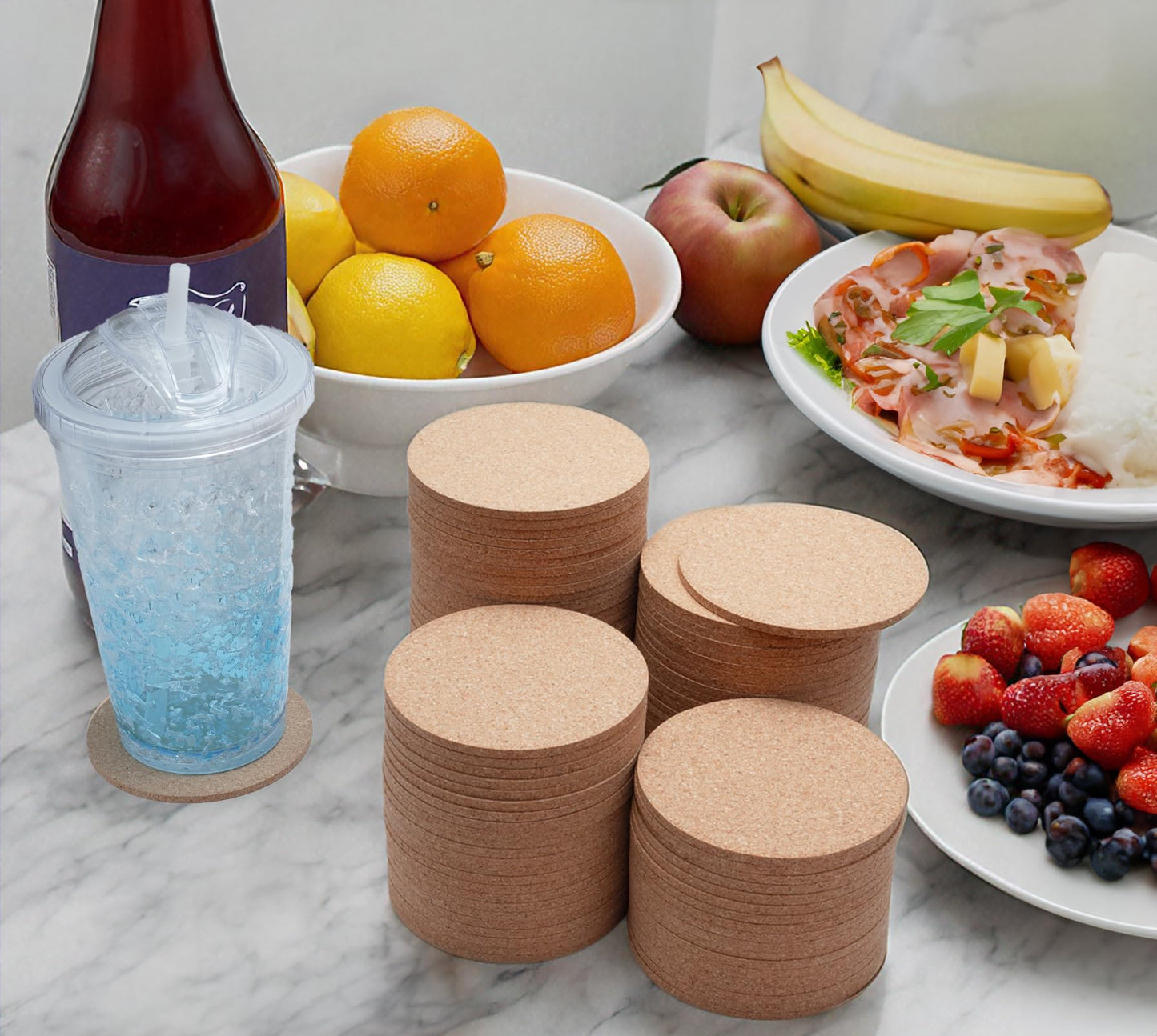 Cork Coasters Bulk 100 Pack - Blank Round Natural Cork for Laser Engraving & DIY Crafts - Absorbent Heat Resistant Non-Slip 3.5" (90mm) - Wedding Favors, Coffee Bar & Restaurant - Faithful Panda