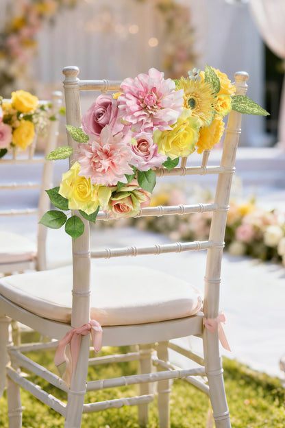 rongflower Yellow Pink Artificial Flowers Combo Set Fake Flower Leaf Box with Stemst for DIY Wedding Bridal Bouquet, Centerpieces, Home Decor, Floral Arrangement Decor
