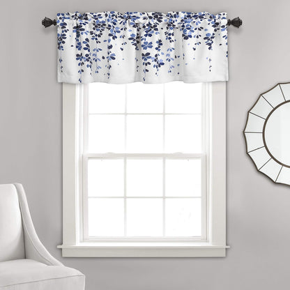 Lush Decor Weeping Flowers Valance Curtain for Windows, Navy and Blue, 18" x 52"