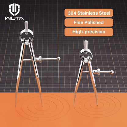 WUTA Spring Wing Divider 304 Stainless Steel Precision Scriber Caliper Tool Metal Dividers Adjustable Spacing Compass High Polished Round Leg for Drawing Circles, Leather Craft, Jewelry (Large