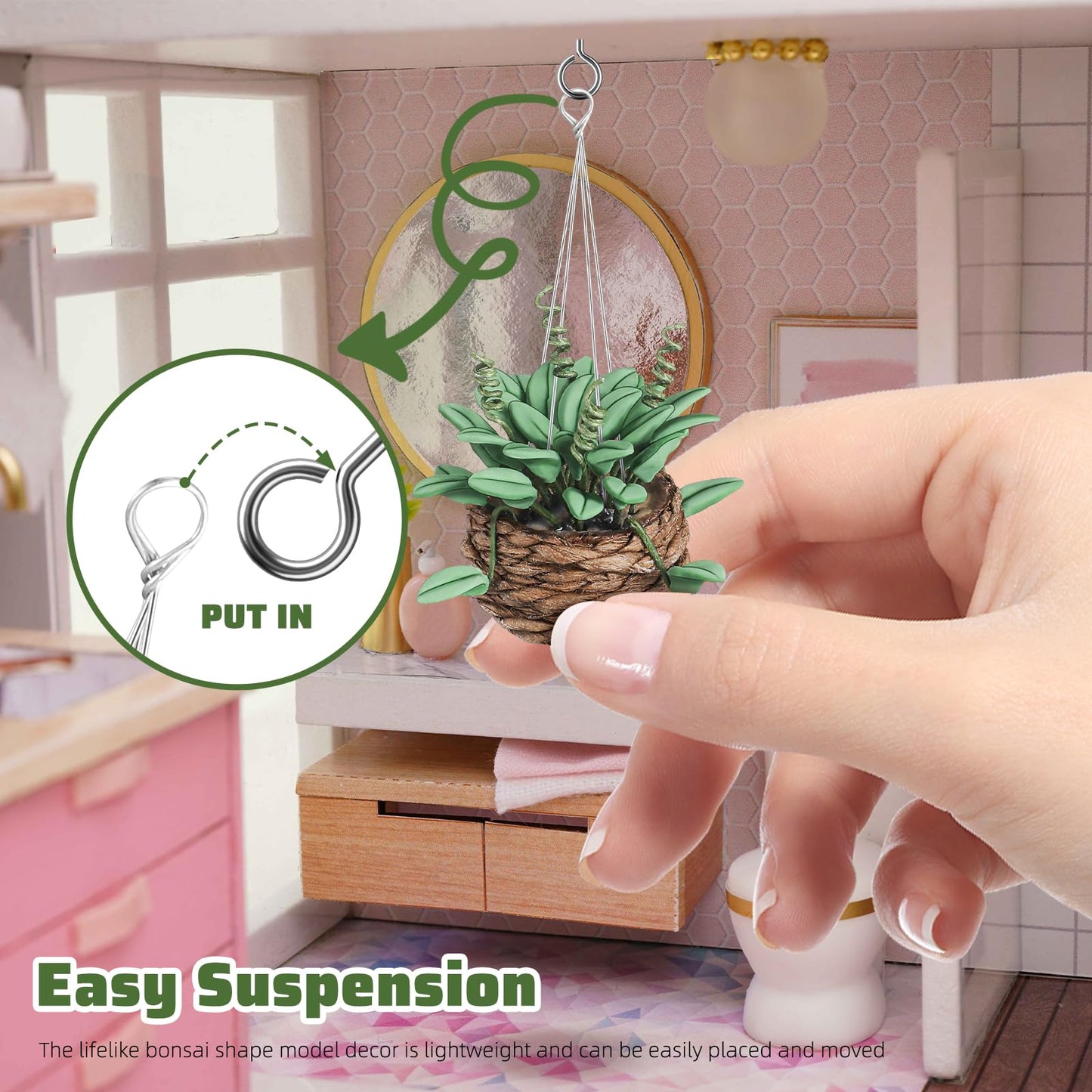 TOYANDONA 2Pcs 1:12 Miniature Dollhouse Plants, Durable Resin Hanging Potted Bonsai for Dollhouse Accessories Decor, Tiny Artificial Greenery for Mini Garden, Living Room & DIY Crafts