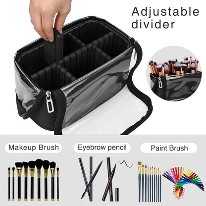 Makeup Brush Bag, Makeup Brush Holder Travel Stand-up Makeup Cup Large Makeup Brush Organizer Case Professional Cosmetic Bag Artist Storage Bag with Adjustable Divider (Large, Black)