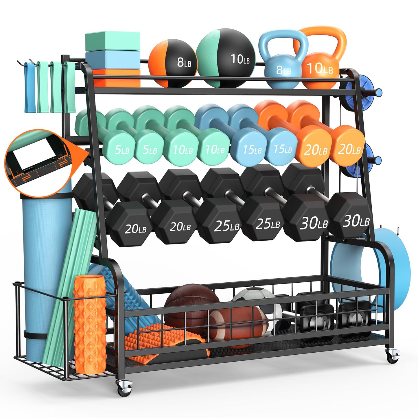 Upgraded XXL Dumbbell Rack Weight Stand - Bonvork Adjustable Weight Rack for Dumbbells, Home Gym Storage Rack With 3MM Thickened Angle Iron for Balls,Yoga Mat, Workout Equipment Organizer With Wheels