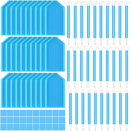Affrolling 90 Pcs 5d Diamond Art Painting Tools and Accessories Kits Include Drill Pens with 3 Drill Sizes, Plastic Diamond Trays, Glue Clay, Rhinestone Art Painting DIY Accessories(Blue)