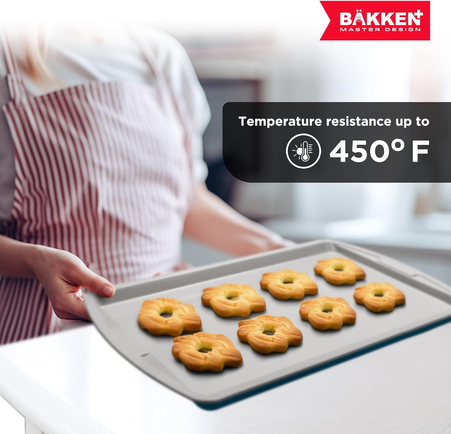 Bakken Swiss Cookie Sheet 3 Piece Set - Non-Stick Stackable Baking Pans with Deluxe Ceramic Coating