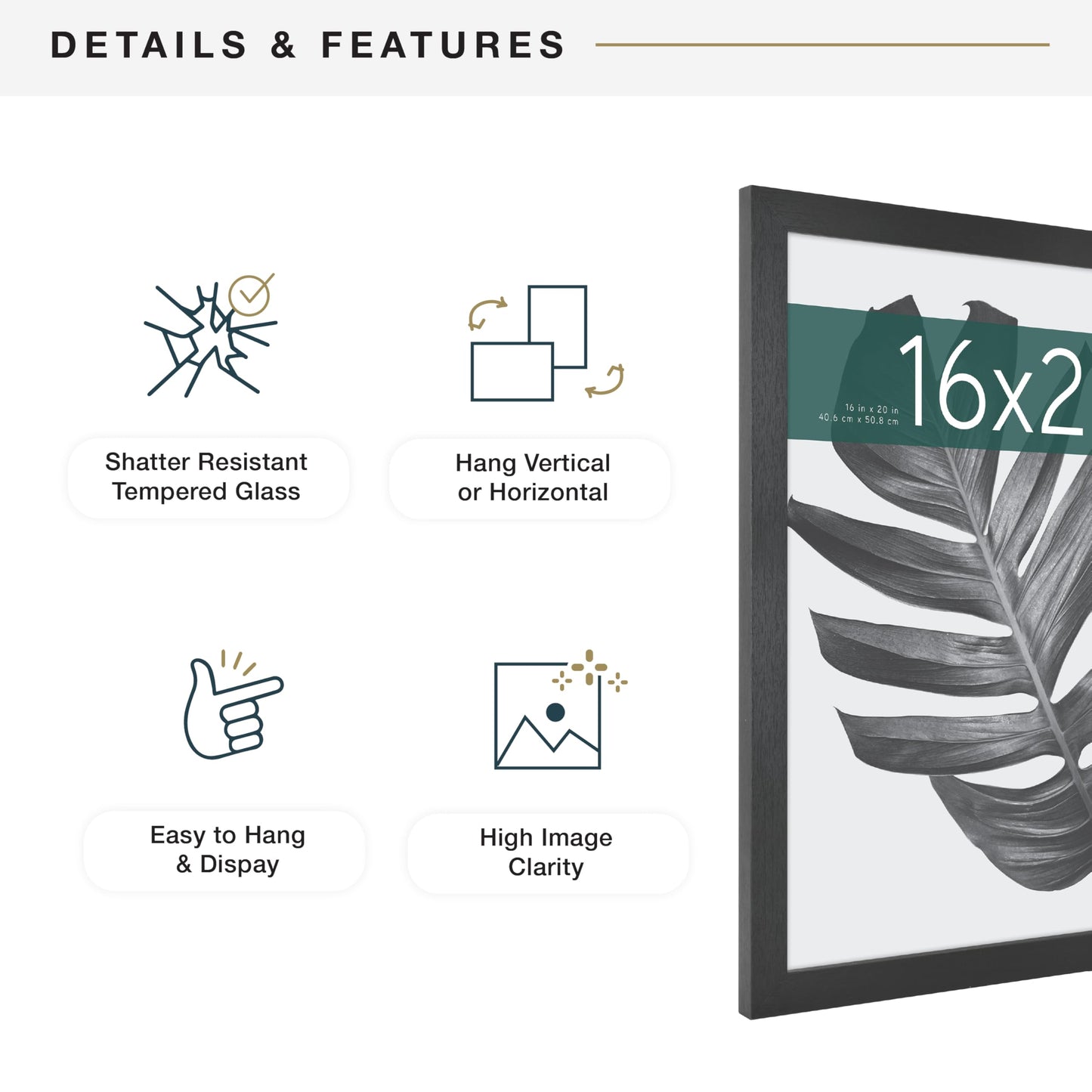 MCS Studio Gallery 16x20 Poster Frame Black Woodgrain Engineered Wood, Vertical & Horizontal Wall Hanging Large Picture Frame for Photos, Posters & Art Prints (1-Pack)