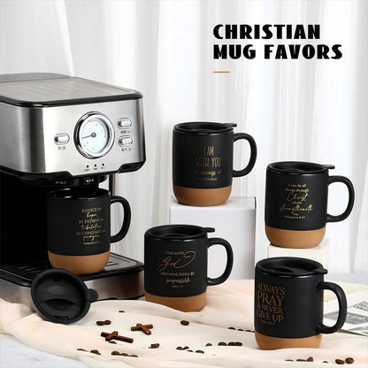 FillTouch 12 Pcs Christian Mothers Day Coffee Mugs 15 oz Religious Cup Cork Bottom Coffee Mug with Verse Inspirational Gifts for Women Men Father Teacher Church Bible Study(Black,Classics)