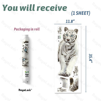 RoyoLam Mighty White Tiger Wall Decal Jungle Animal Wall Sticker Removable Peel and Stick Waterproof Wall Art Decor Stickers for Kids Baby Nursery Classroom Living Room Playing Room Bedroom