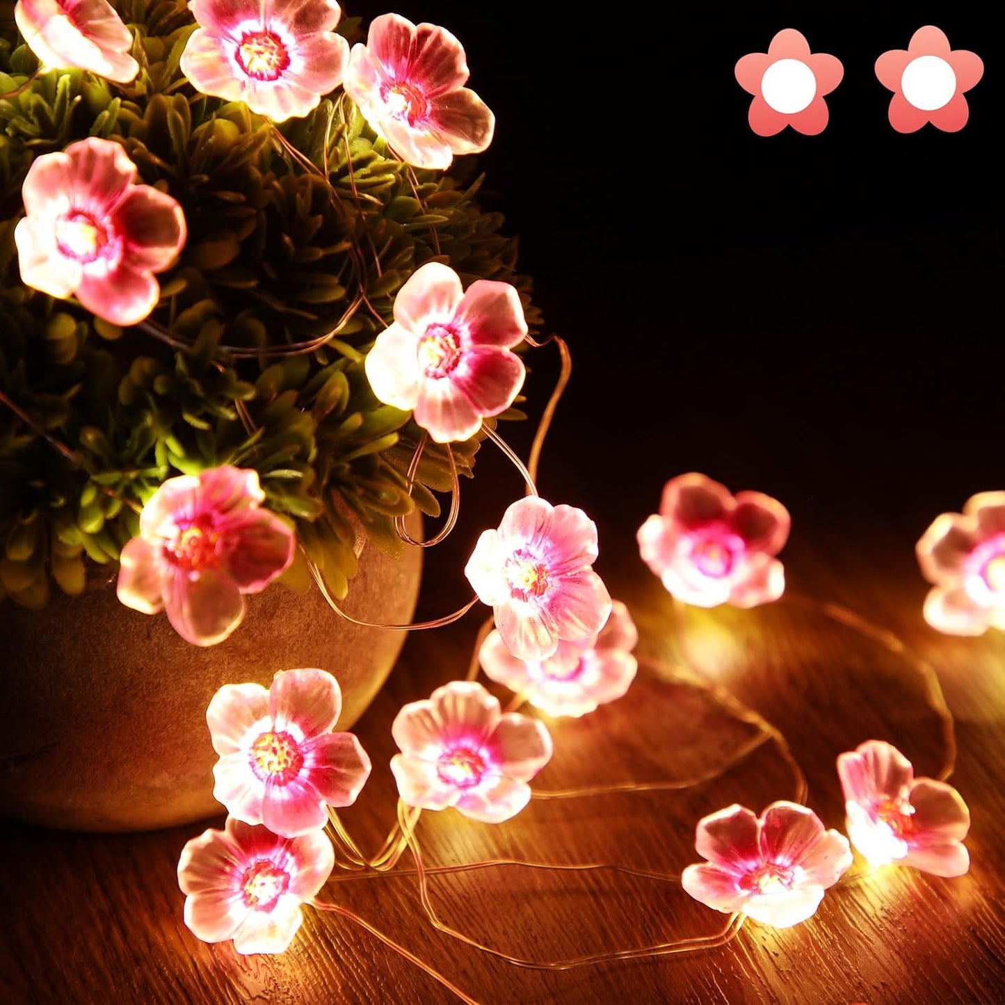 1 Pack 13 40 Mudder Cherry Blossom Flower String Lights FT LEDs for Bedroom, Pink Fairy Lights USB and Battery Operated