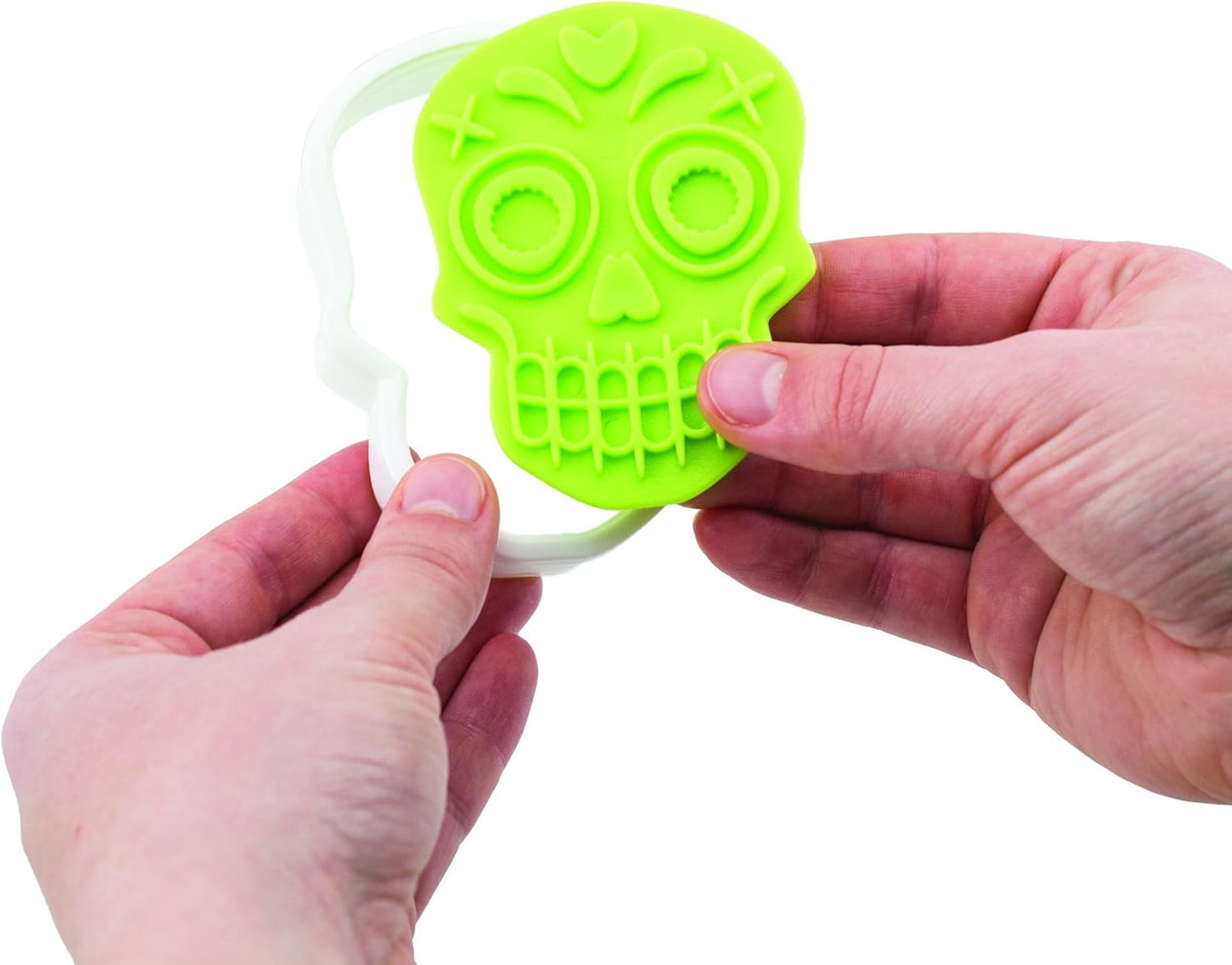 Tovolo Set of 6 Sugar Skull Templates, Dishwasher Safe Cookie Stamps with Cutter, Lime/White (81-22492)