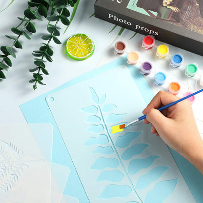 12 Pieces Tropical Fern Leaf Painting Stencils Large Reusable Palm Turtle Leaf Wall Stencil Flexible Botanical Leaves Template Set Crafts for Furniture Canvas Wood Plank (6 x 12 Inches)