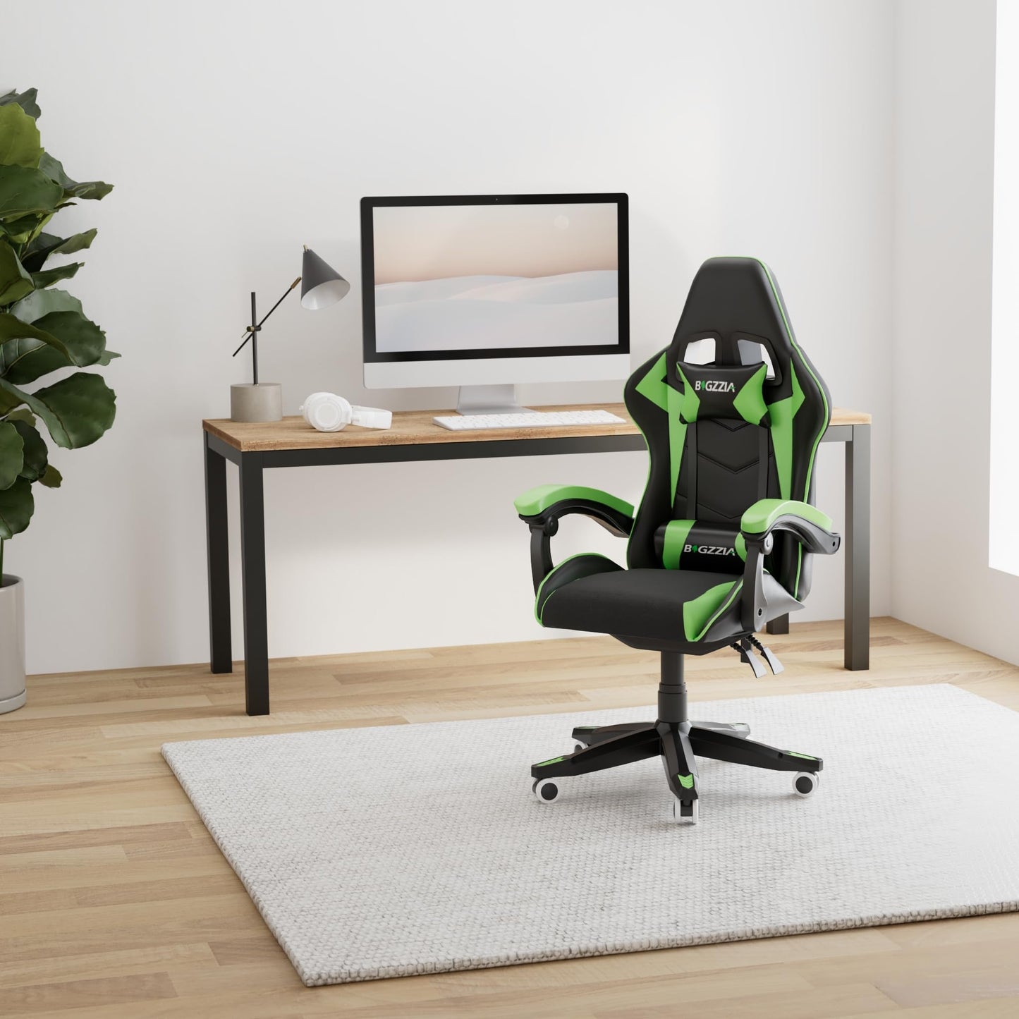 Bigzzia Gaming Chair, Ergonomic Video Game Chairs with Pillow and Lumbar Support, Racing Style Height Adjustable Computer Chair with 360°-Swivel Seat for Adults and Teens