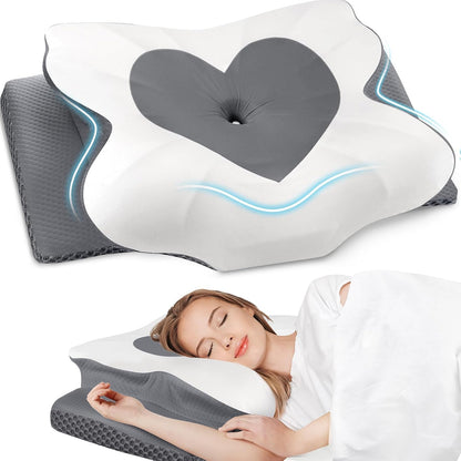 CushZone Cervical Neck Pillow, Memory Foam Neck Support Pillows for Sleeping, Shoulder Pillow for Side Sleepers, Back
