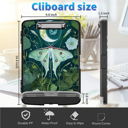 Clipboard with Storage,8.5x11 High Capacity Nursing Clipboards with Pen Holder and Low Profile Clip,A4 Plastic Storage Clipboard for Nurses,Teachers,Lawers,Luna Moth Floral Garden