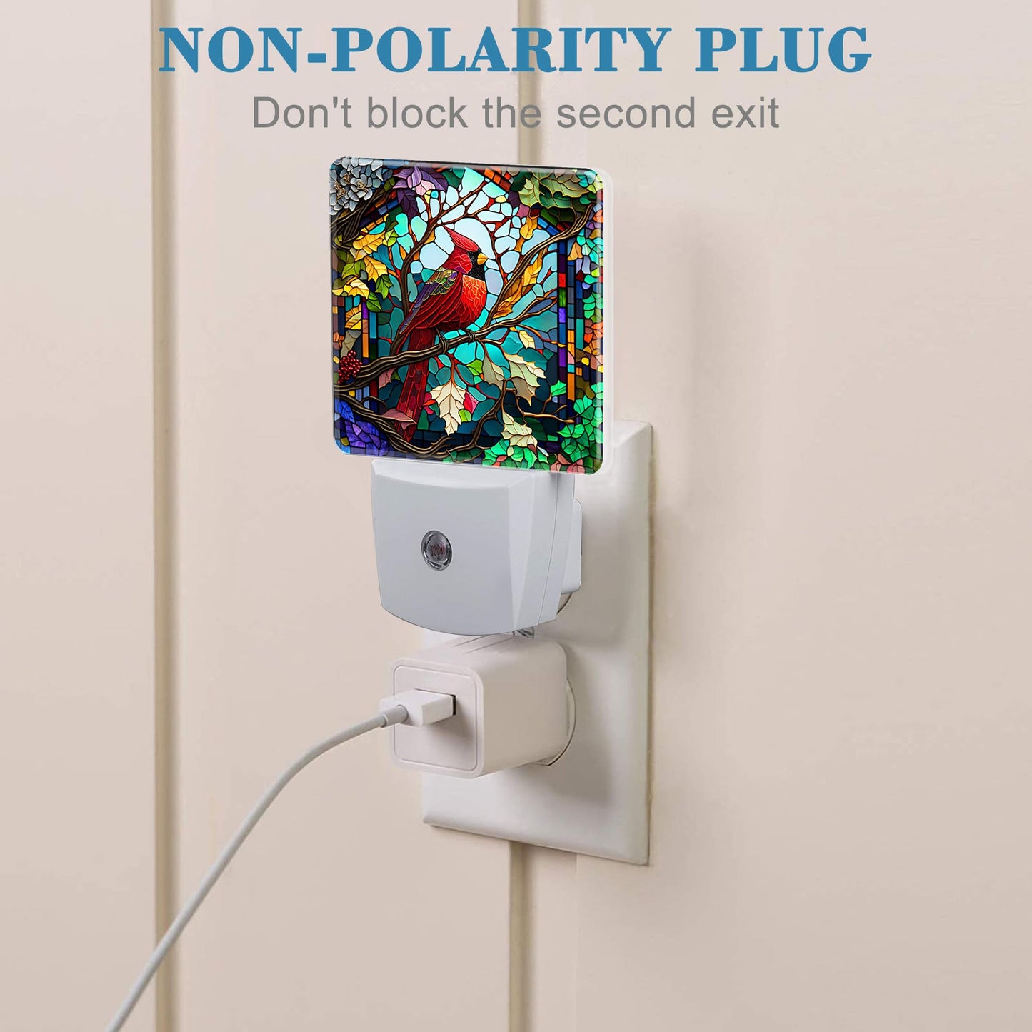 Uiaoiais Plug in Night Lights Christmas Stained Glass Cardinal Bird Nightlight Plug Into Wall Dusk to Dawn Sensor LED Night Light for Kid Girls Boys Room Decor,Hallway,Kitchen,Bathroom,Nursery,Stairs
