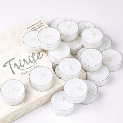24 Pack Unscented White Tealights Candles, 5 Hours Tea Lights Plant Wax Mini Votive with Cotton Wick for Home,Meditation,Pool,Wedding,Emergencies,Parties, Spas