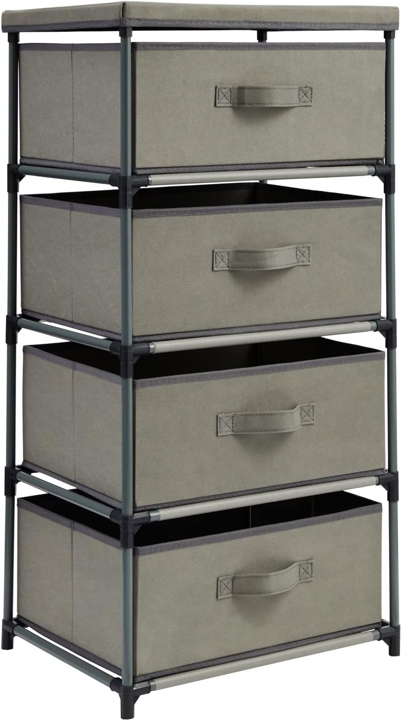 Juvale 4-Tier Tall Closet Dresser with Drawers, Small Fabric Storage Organizer for Bedroom (Gray)