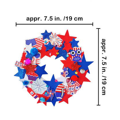 Winlyn 12 Sets 4th of July Craft Kits Patriotic Crafts DIY Patriotic Wreath Signs Ornaments Decorations Art Sets Red White Blue Star USA Flag Pinwheel Foam Stickers Arts and Crafts for Kids Activities