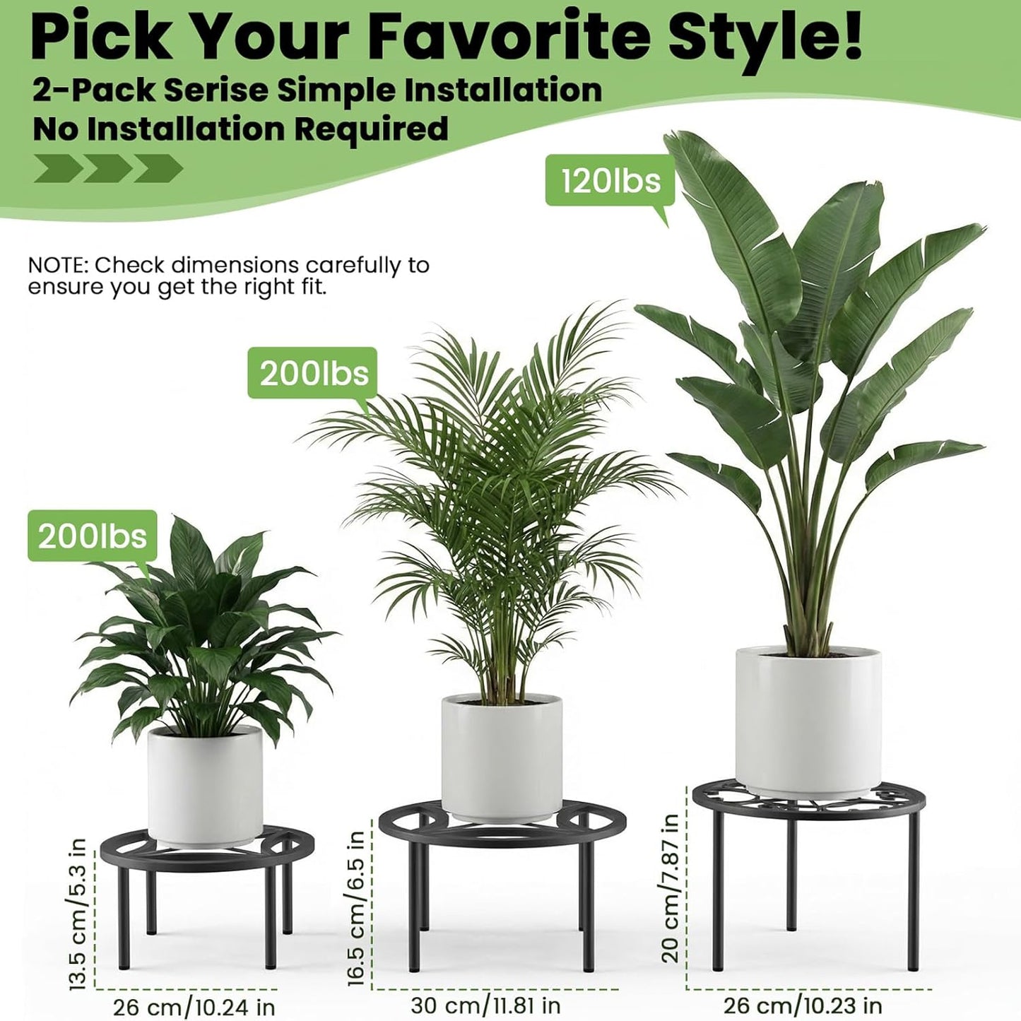 2-Pack Use(11.81" TOSKING Plant Stands - Heavy Duty Low Plant Stand, No Assembly Required Risers for Potted Plants