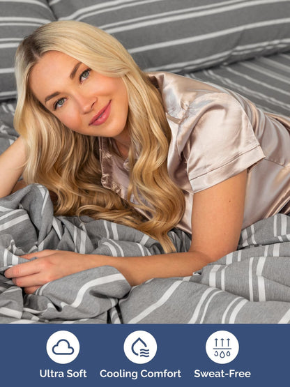 Skiennix Extra Deep Split King Sheet Set - 7 Piece Cooling Bedding - Soft, Wrinkle-Free Grey Stripes