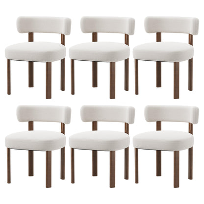 smartue Wooden Dining Chairs Set of 6, Upholstered Kitchen Chairs with Solid Wood Legs, Mid Century Dining Room Chair with Ergonomic Curved Backrest for Kitchen Dining Vanity, Beige