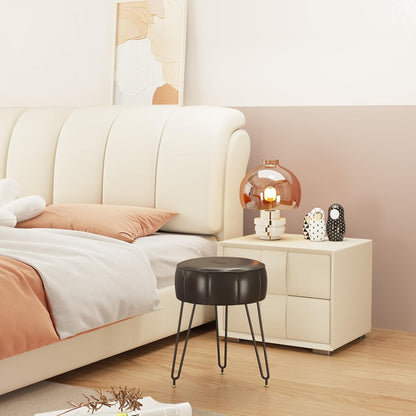 12.6" 12.6" 17.32" UHBD036B YMYNY Vanity Stool, Pumpkin Style Faux Leather Pouf, Modern Multifunctional Make-up Stool