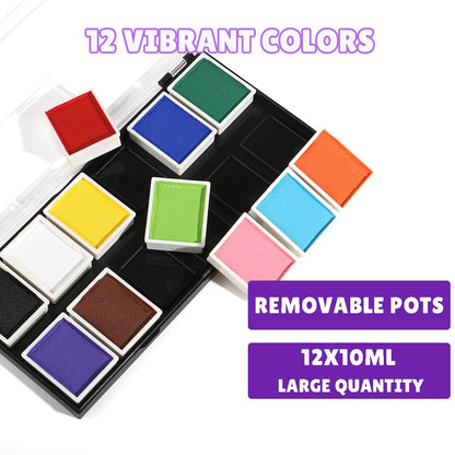 Professional Face Paint Kit, Bowitzki 12 Colors Non Toxic Hypoallergenic Water Based FDA Compliant Professional Halloween Makeup Body Face Painting Colors