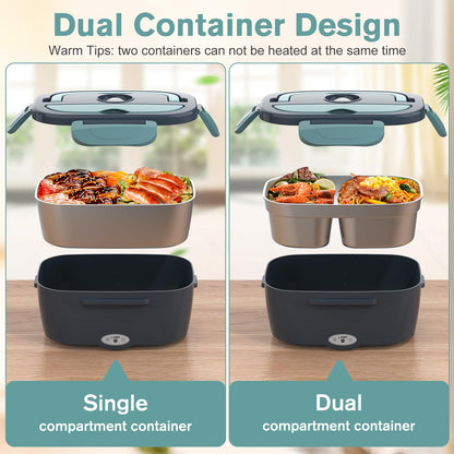 Electric Lunch Box Food Heater, 3 in 1 Ultra Quick Heated Lunch Boxes for Adults, 12V/24V/110V Portable Food Warmer for Car/Truck/Office With Fork Spoon and Insulated Carry Bag