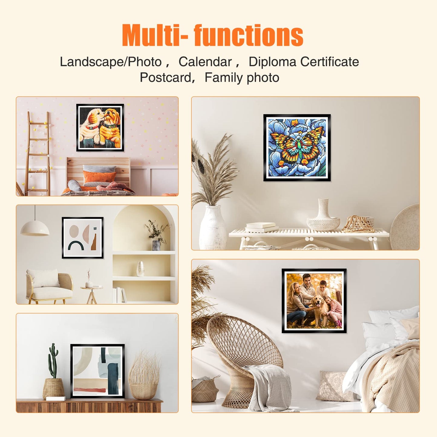 NAIMOER Upgraded 2Pack Diamond Painting Frames, Frames for 35x35cm Diamond Painting Canvas, Magnetic Diamond Art Frame Self-Adhesive, Diamond Painting Frames with Hooks for Wall Window Door (Black)