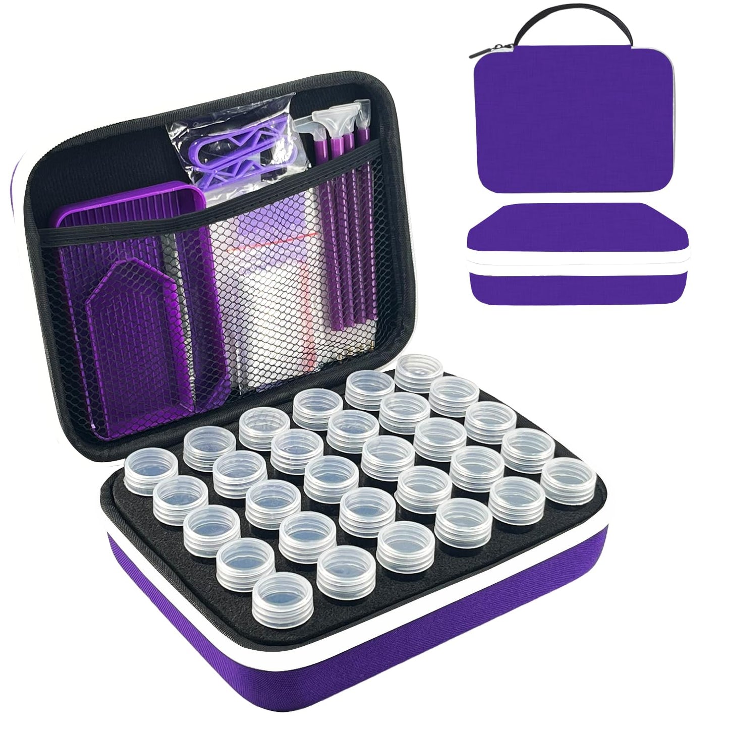 LIRUNQIU Diamond Painting Storage Containers, 30 Slots Diamond Painting Accessories and Tools for Diamond Art Organizer Case(Purple)
